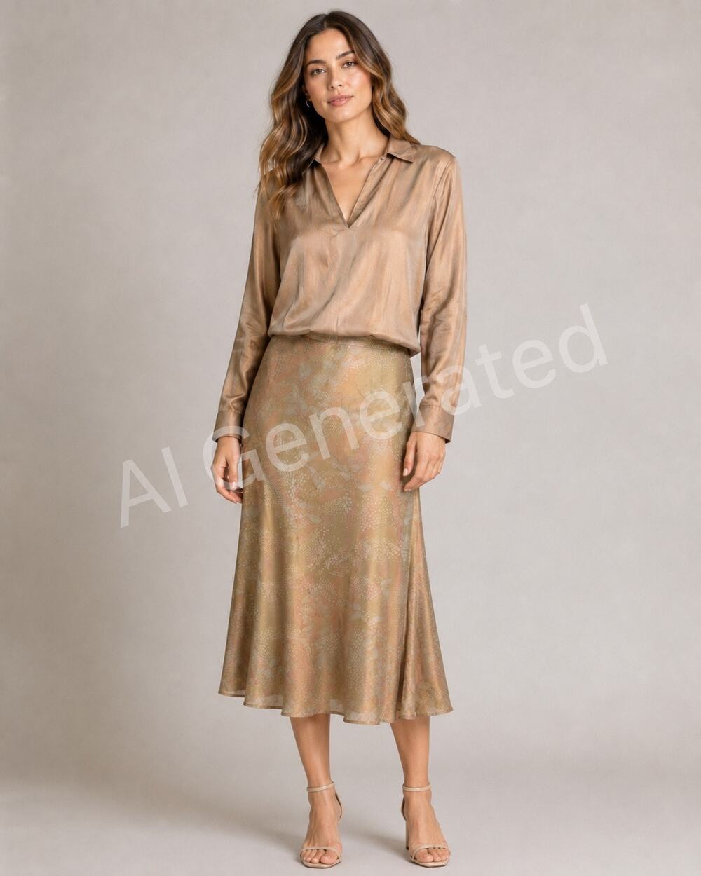 Finity Studio Women’s Size 6 Silk Blouse Maxi Skirt Set Y2K Romantic Evening